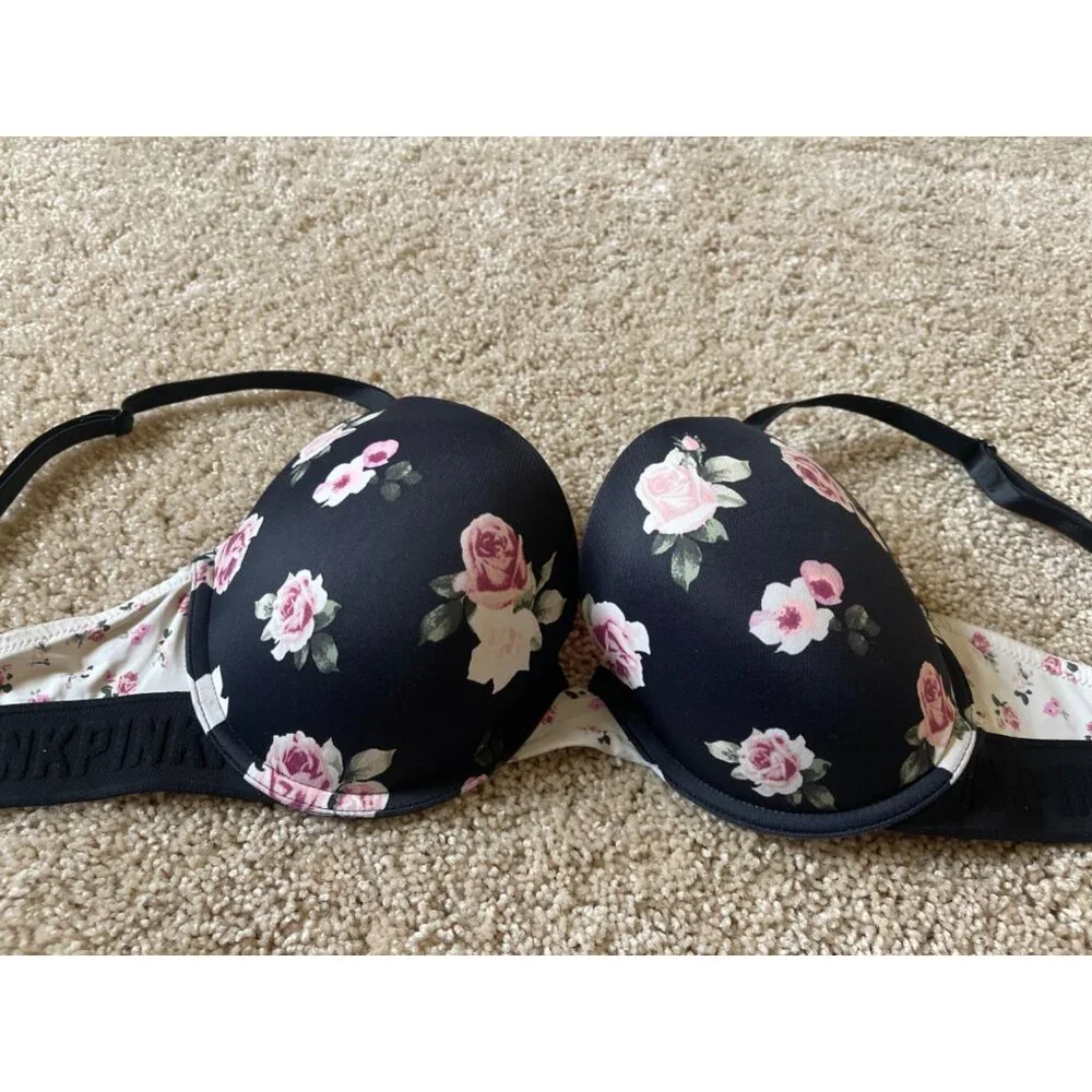 Victoria's Secret PINK Wear Everywhere Push Up‎ Bra Size 36D Sexy Angel Lingerie